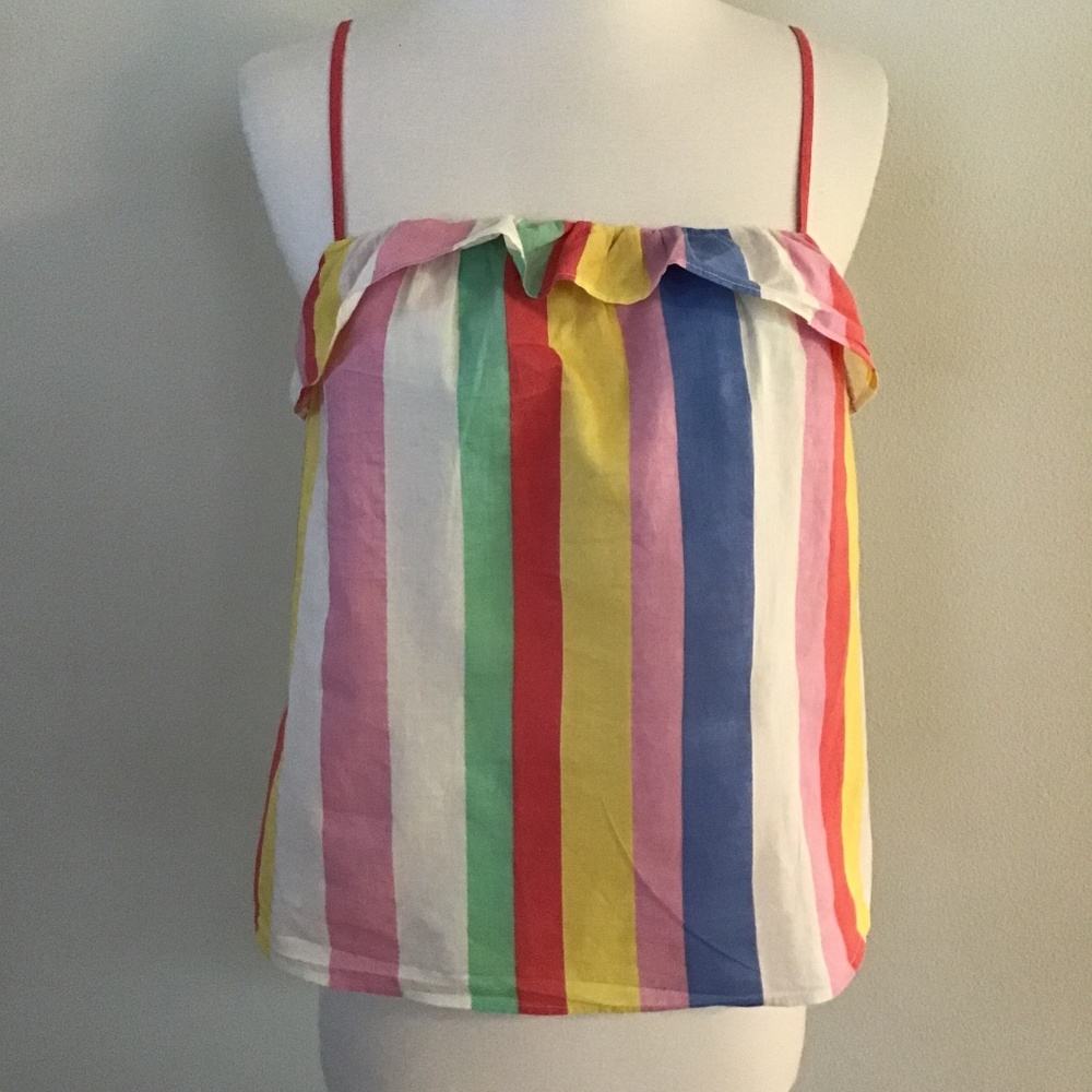 Sezane Striped Spaghetti Strap Ruffled Top